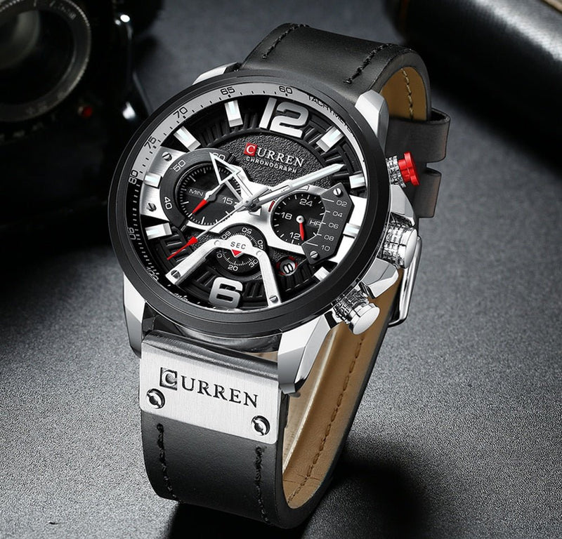 Military Leather Chronograph Wristwatch - LEYSOFT EXPRESS